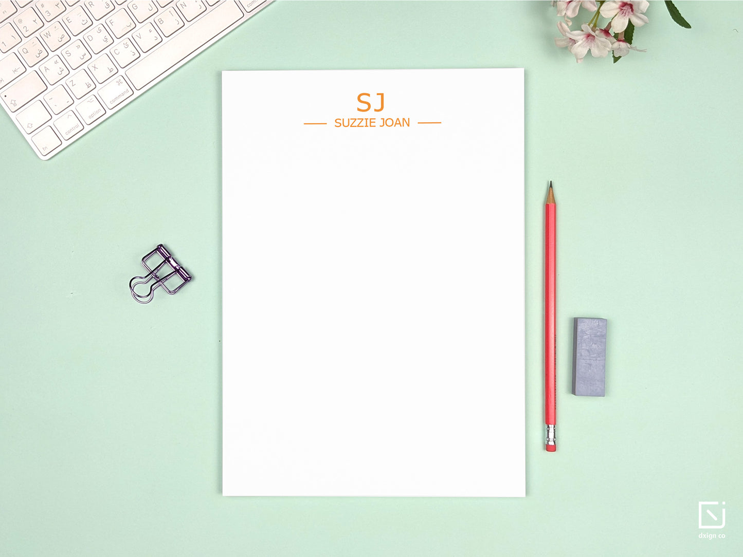 modern monogram two initials with name personalised large notepad on a desk