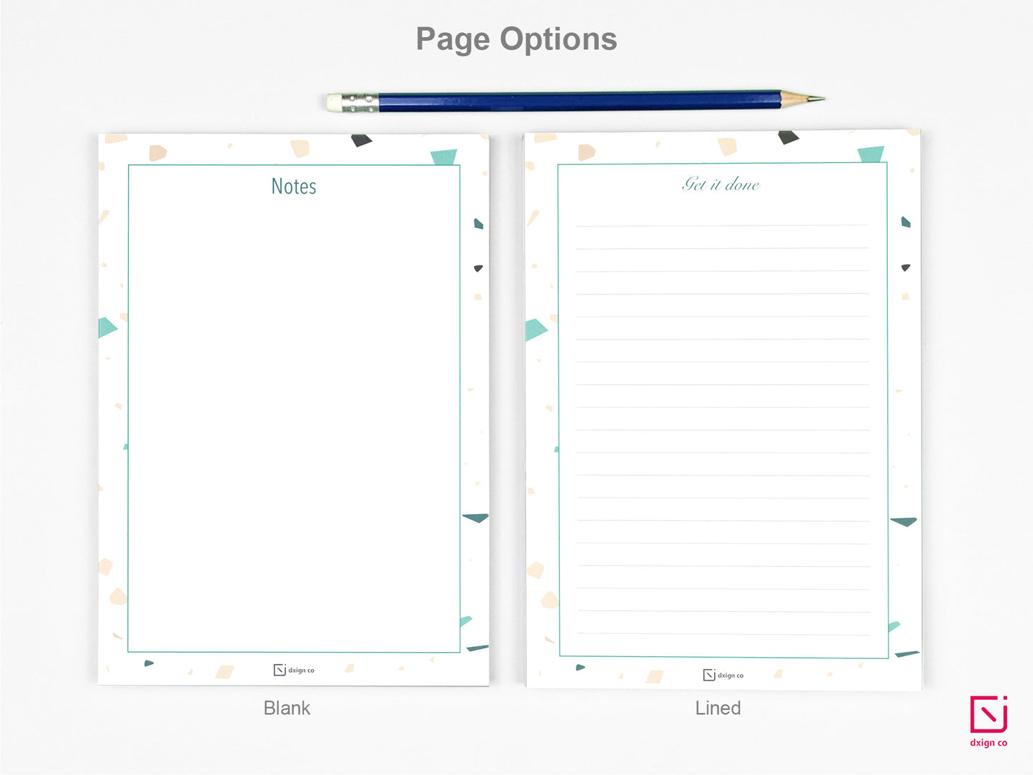 terrazzo print cream beige green design personalised notepad page options blank and lined