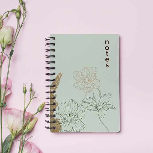 Green and Gold Flowers Spiral Notebook