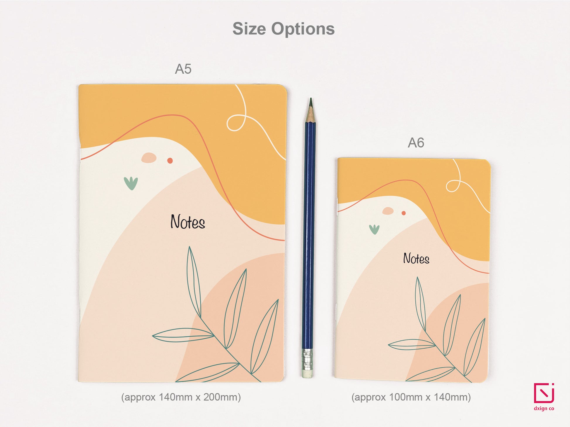mellow apricot abstract yellow orange leaves design personalised notebook a5 and a6 sizes