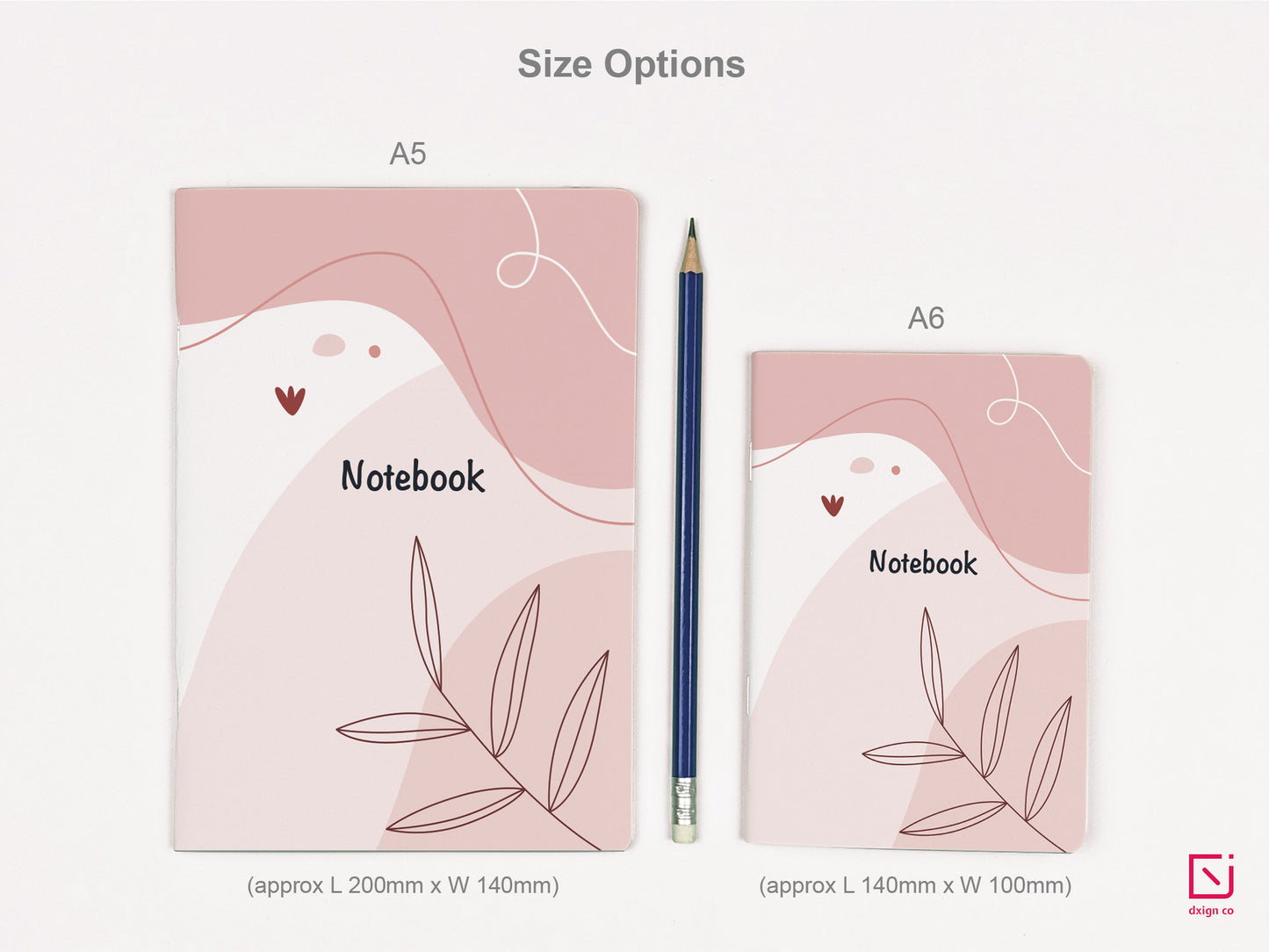 sweet rode abstract pink leaves design personalised notebook a5 and a6 size
