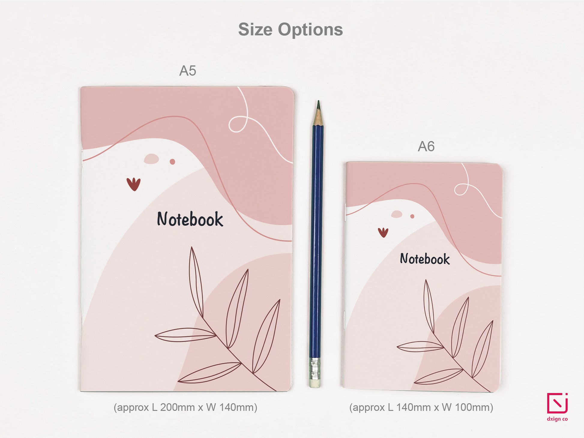 sweet rode abstract pink leaves design personalised notebook a5 and a6 size