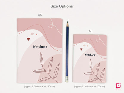 sweet rode abstract pink leaves design personalised notebook a5 and a6 size