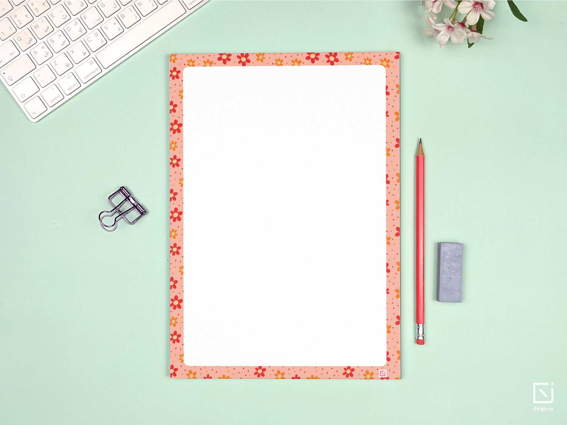 diva dahlia orange flowers design personalised large notepad on a desk