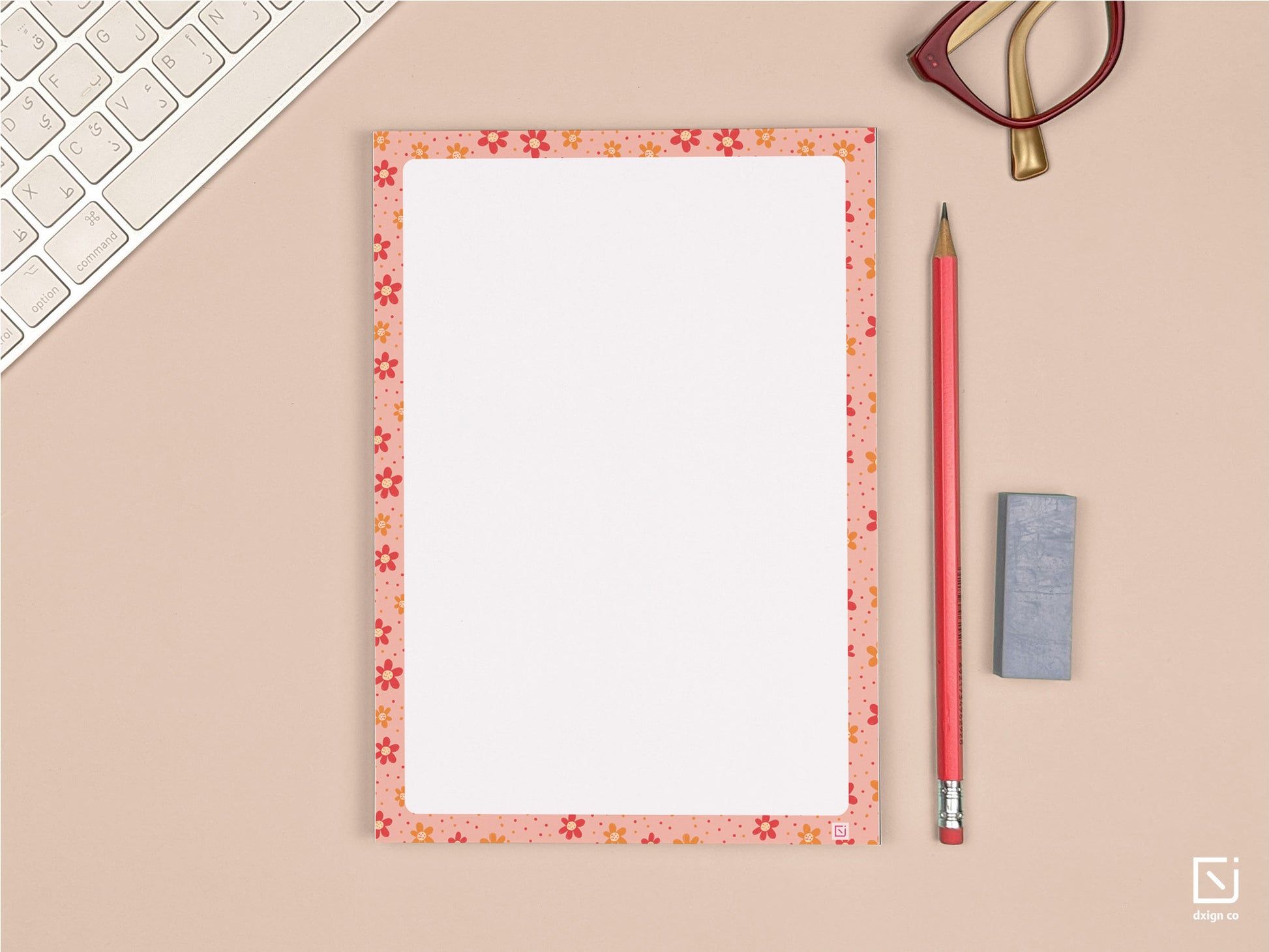 diva dahlia orange flowers design personalised notepad on a desk