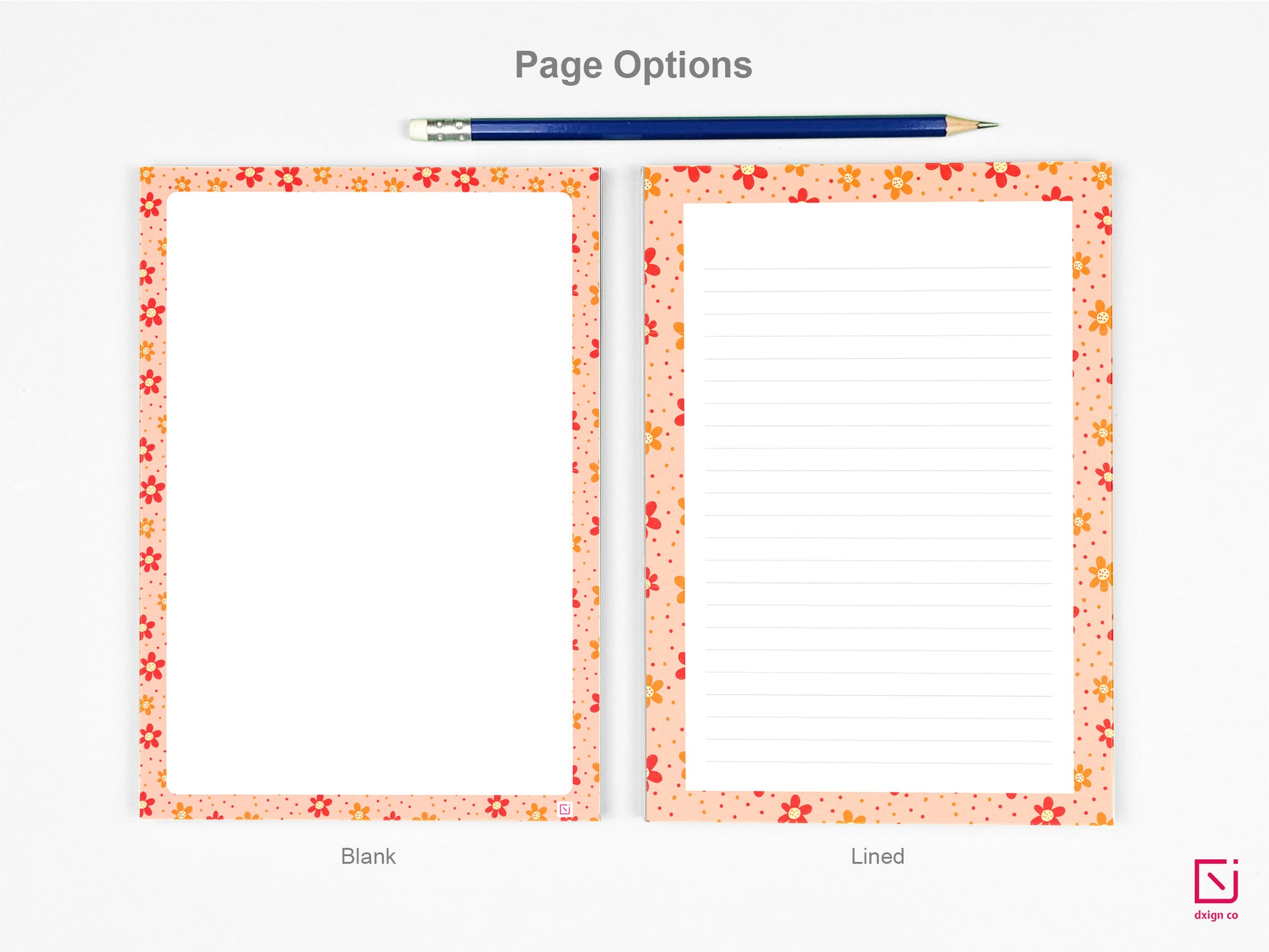 diva dahlia orange flowers design personalised notepad page options blank or lined