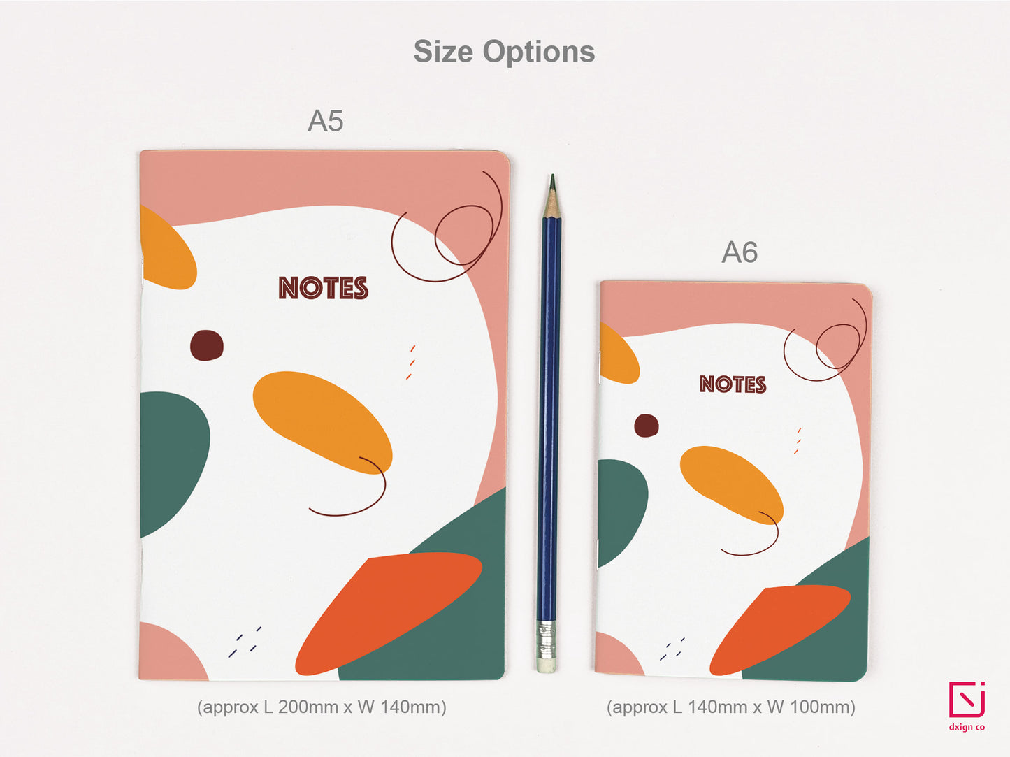 pink and green retro abstract design personalised notebook a5 and a6 sizes