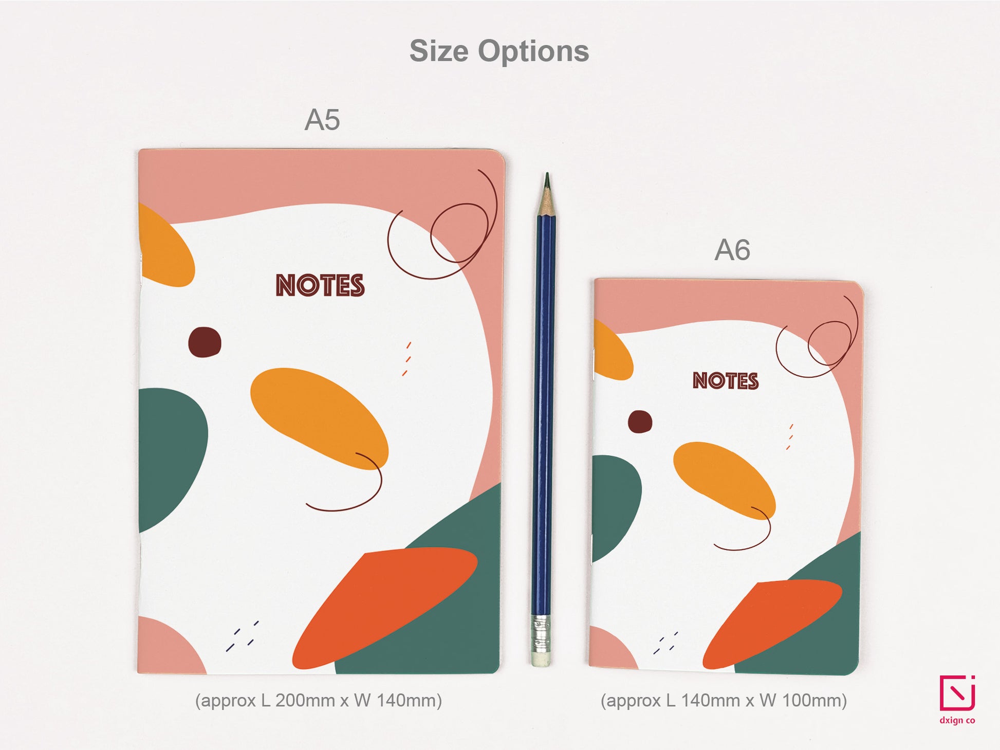 pink and green retro abstract design personalised notebook a5 and a6 sizes