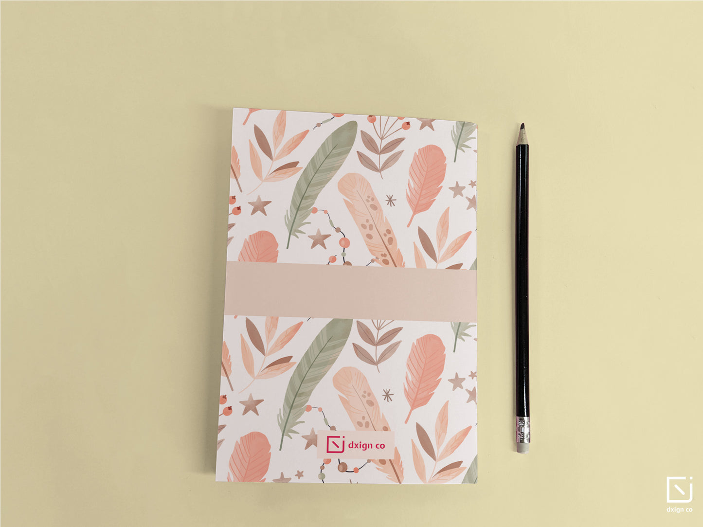 boho brown and green feathers design personalised notebook back cover