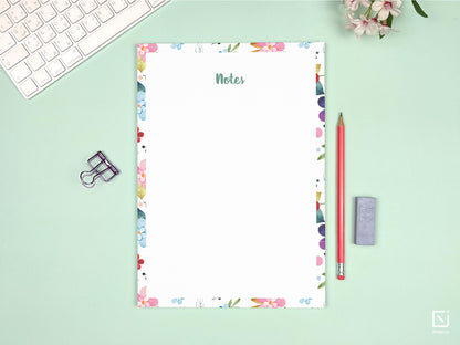 pentunia vibrant coloured flowers design personalised large notepad on a desk