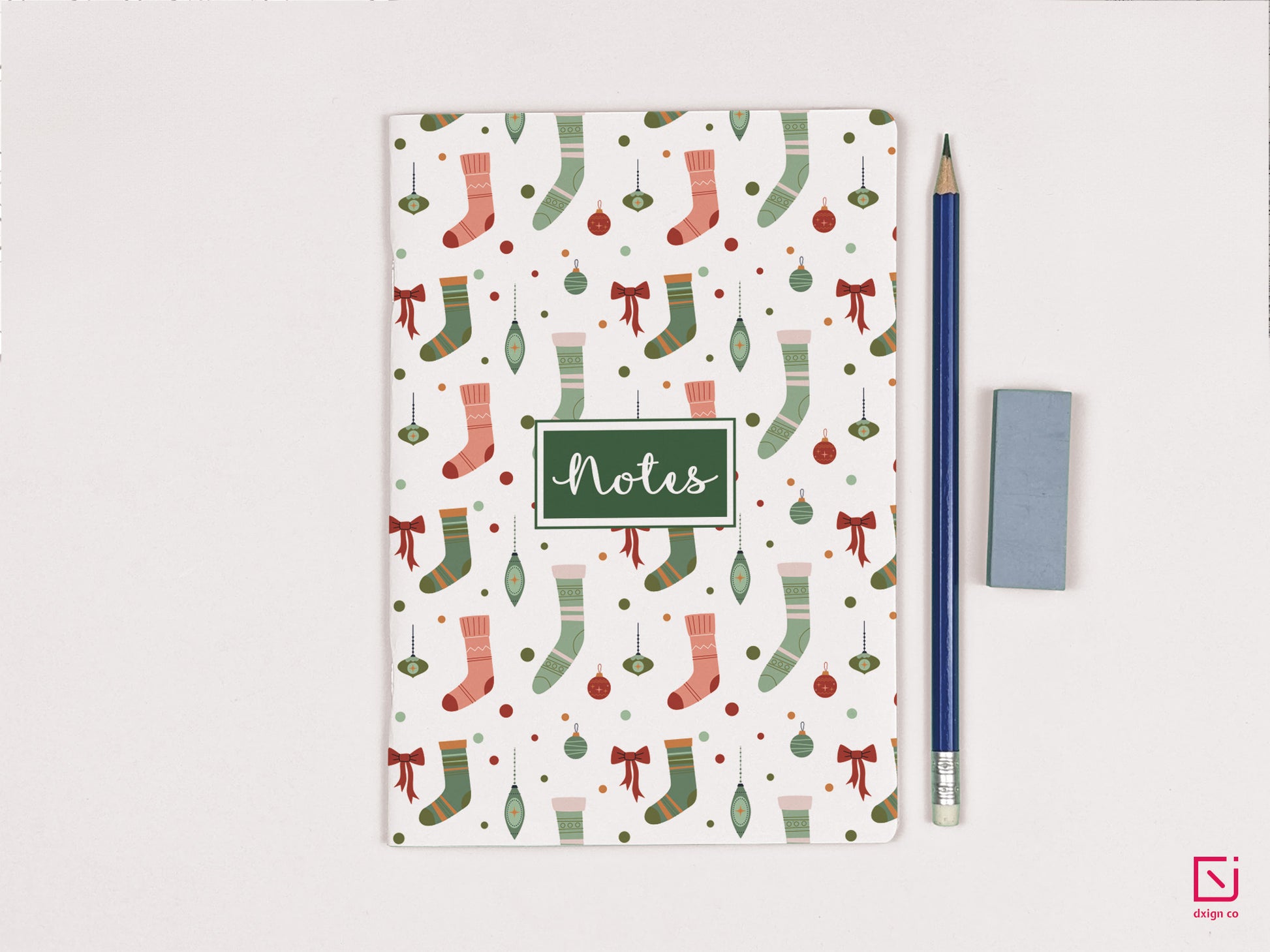 christmas colourful stocking design personalised notebook