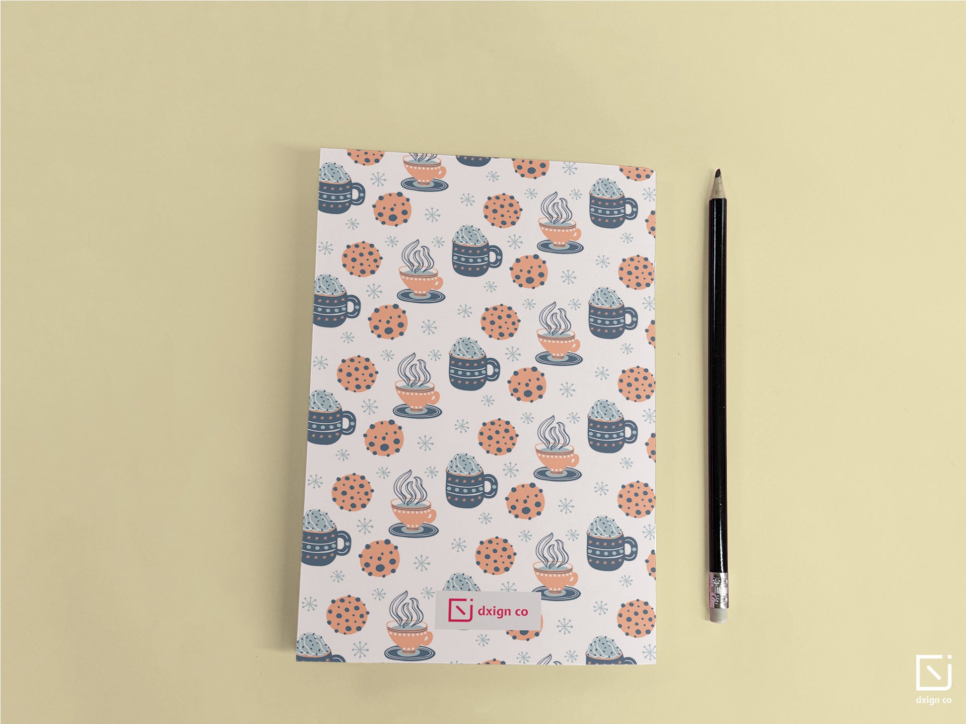 frosty hot cup of cocoa and cookies design personalised notebook back cover