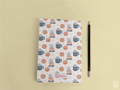 frosty hot cup of cocoa and cookies design personalised notebook back cover