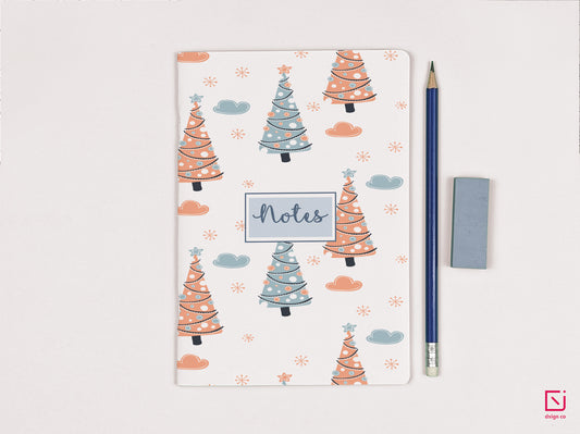 christmas trees orange and grey design personalised notebook