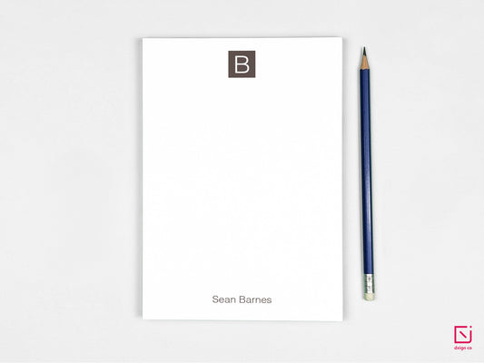 block monogram single initial with name personalised notepad