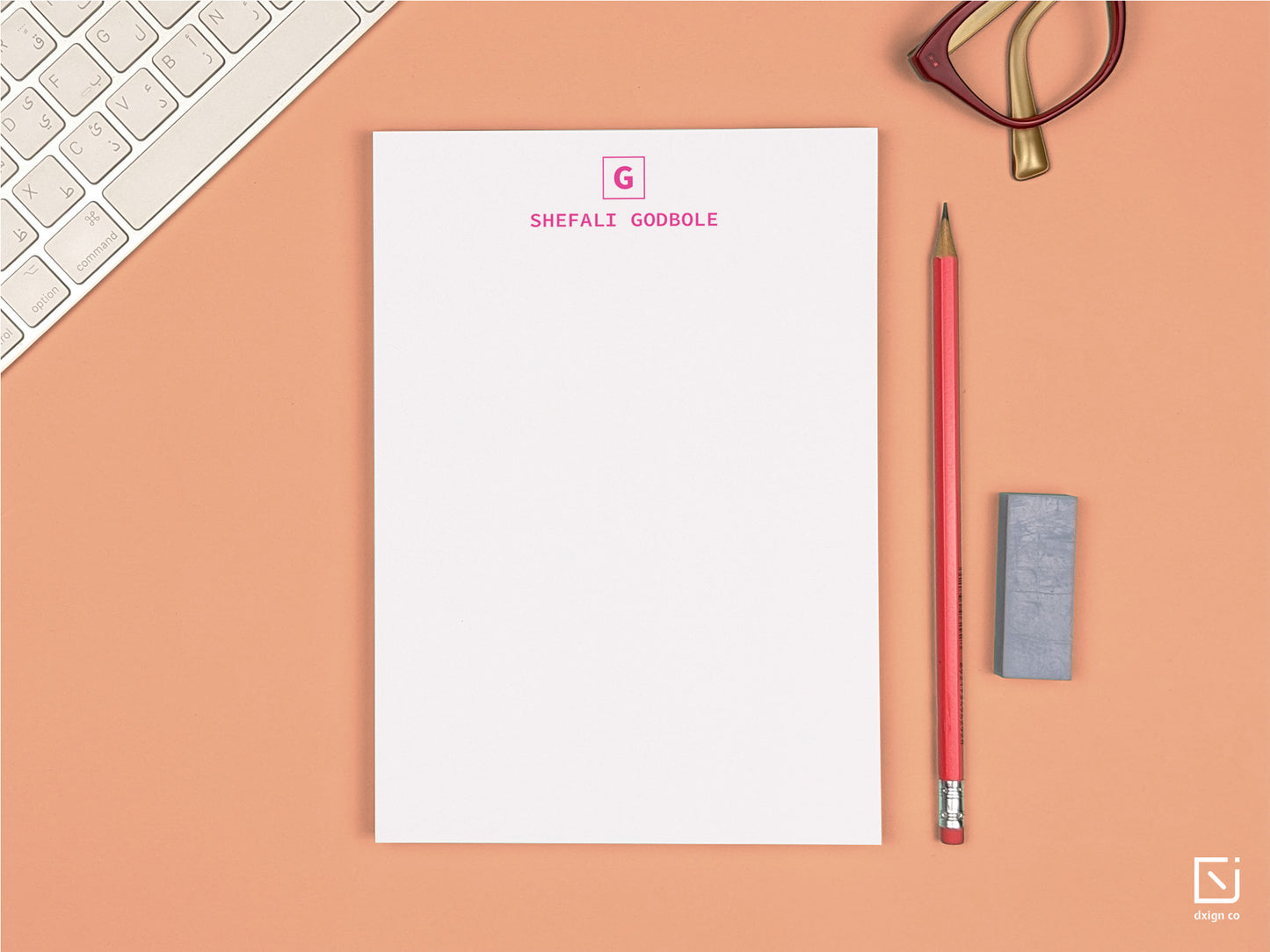 box monogram single initial with name personalised notepad on a desk