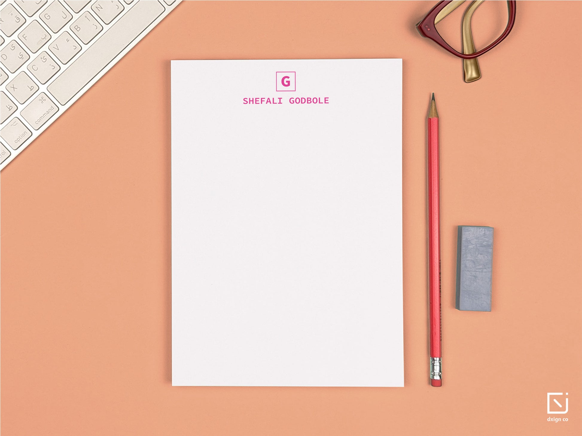 box monogram single initial with name personalised notepad on a desk