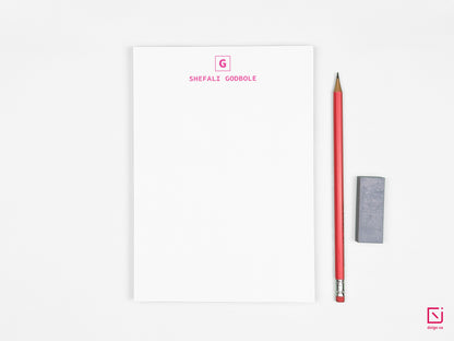 box monogram single initial with name personalised notepad