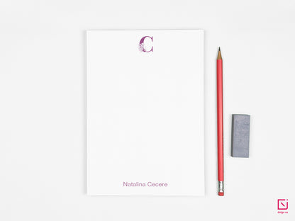 floral monogram single initial with name personalised notepad