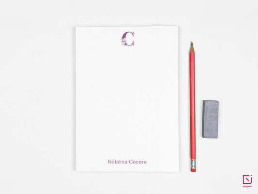 floral monogram single initial with name personalised notepad