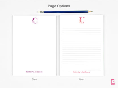 floral monogram single initial with name personalised notepad page options blank and lined