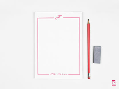 calligraphy monogram single initial with name personalised notepad