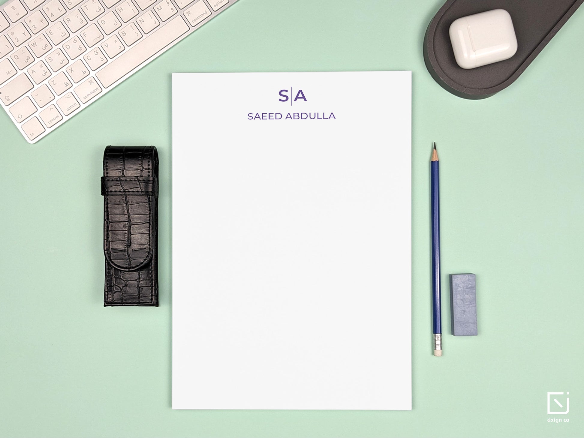 classic monogram two initials with name personalised large notepad on a desk
