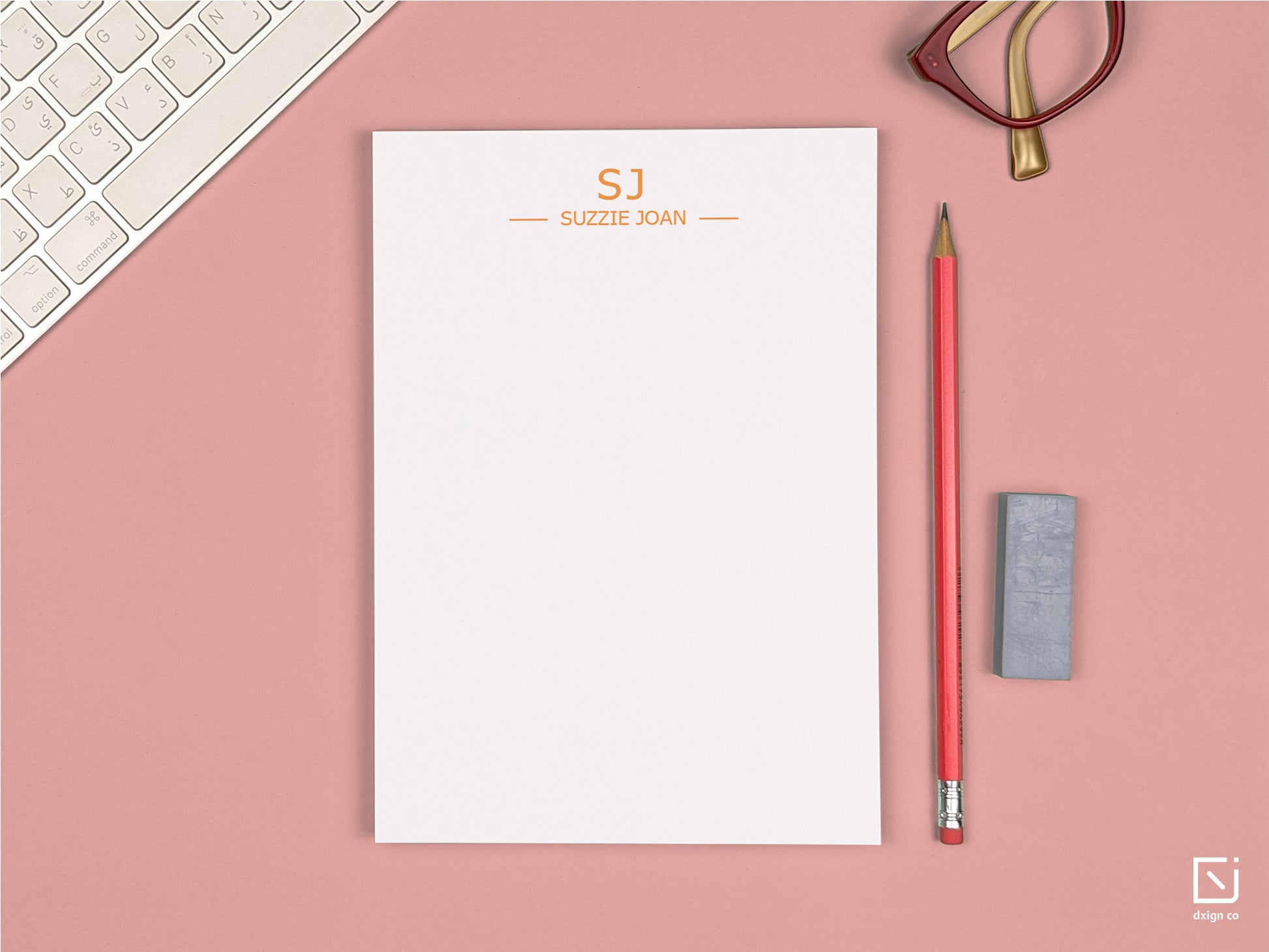 modern monogram two initials with name personalised notepad on a desk