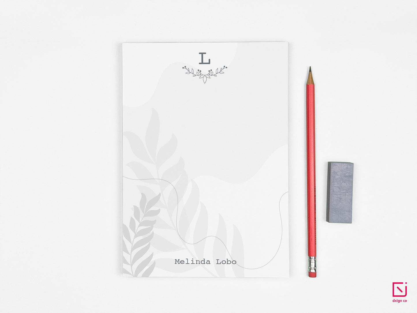 floral leaves monogram single initial with name personalised notepad