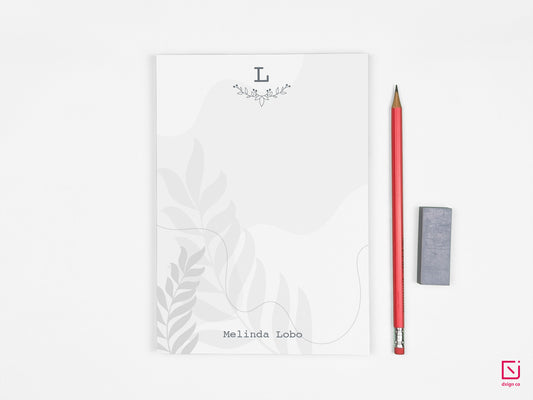 floral leaves monogram single initial with name personalised notepad