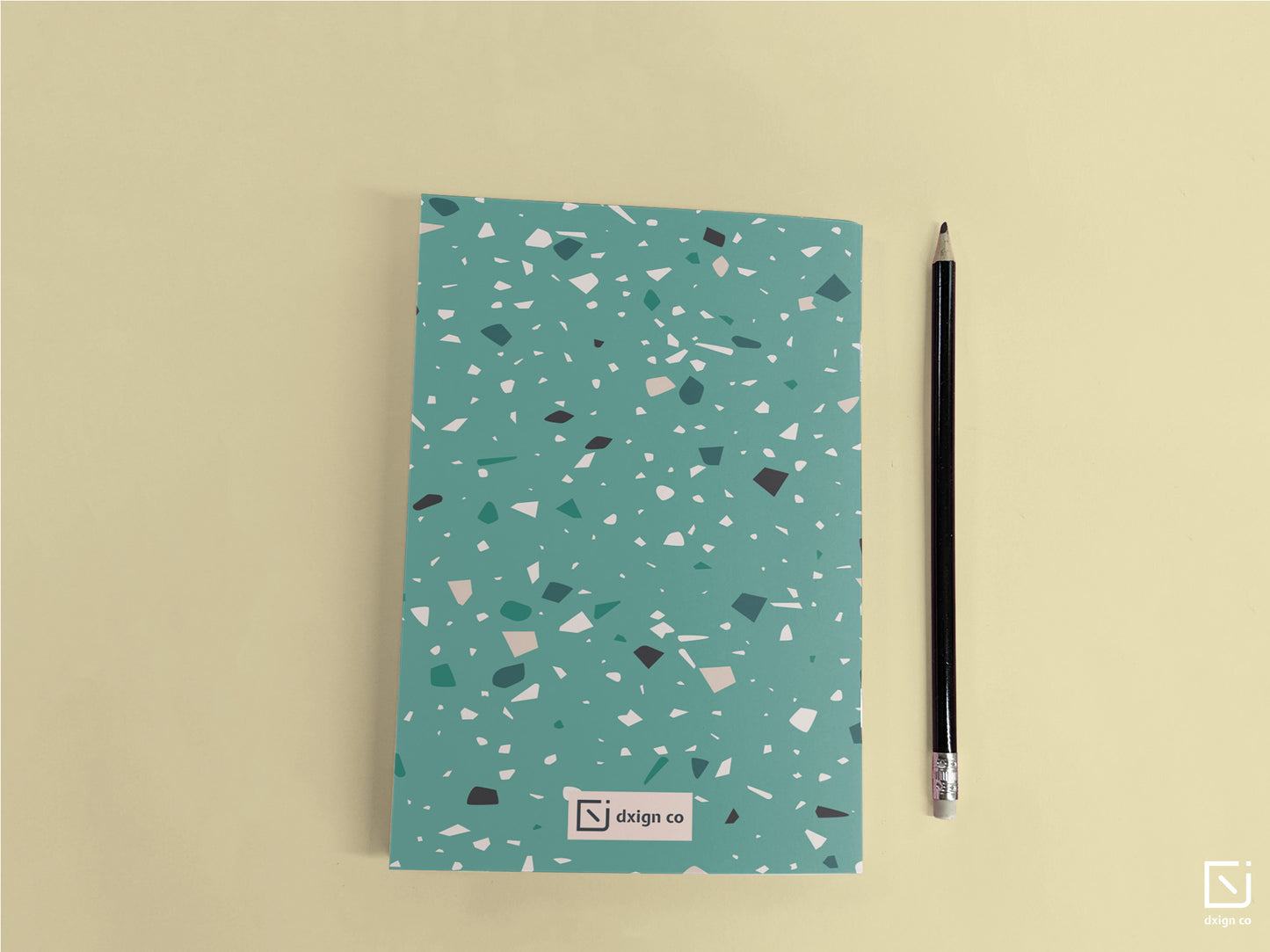 terrazzo print green design personalised notebook back cover