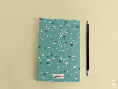 terrazzo print green design personalised notebook back cover