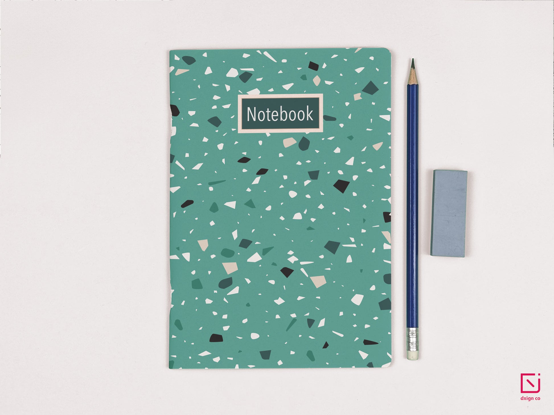 terrazzo print green design personalised notebook