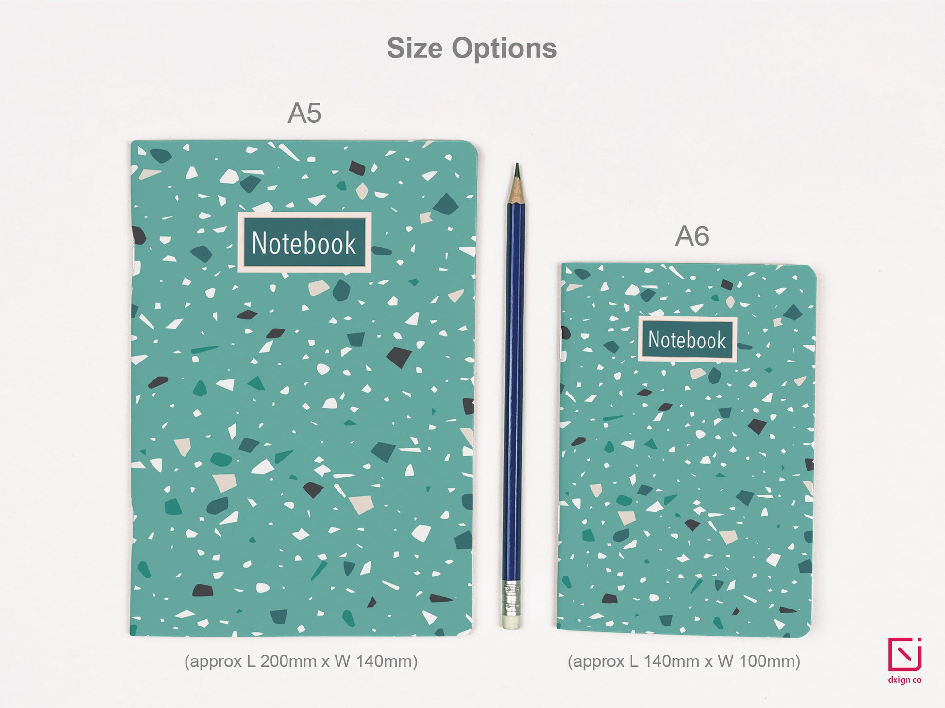 terrazzo print green design personalised notebook a5 and a6 sizes 