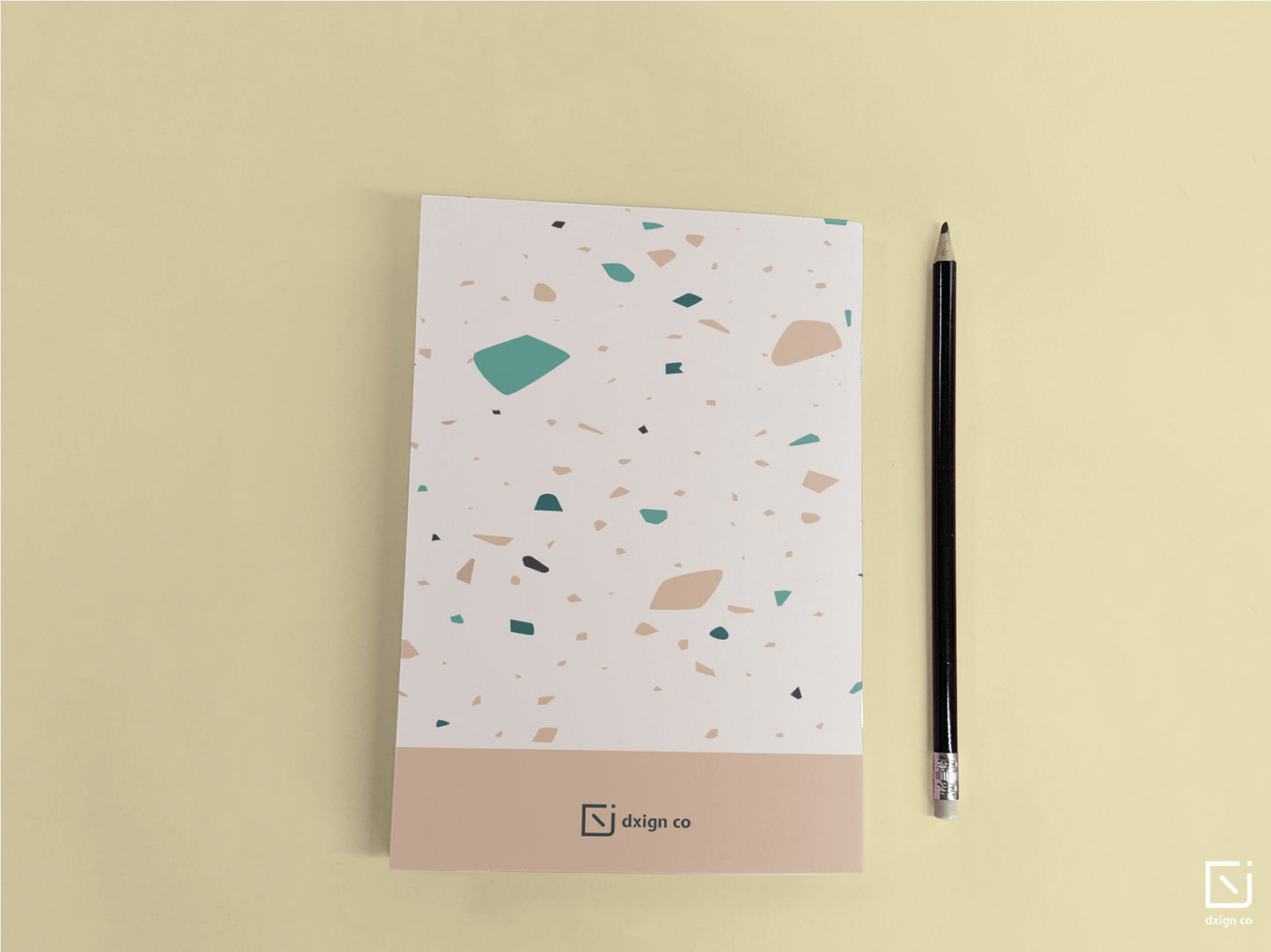 terrazzo print cream beige green design personalised notebook back cover