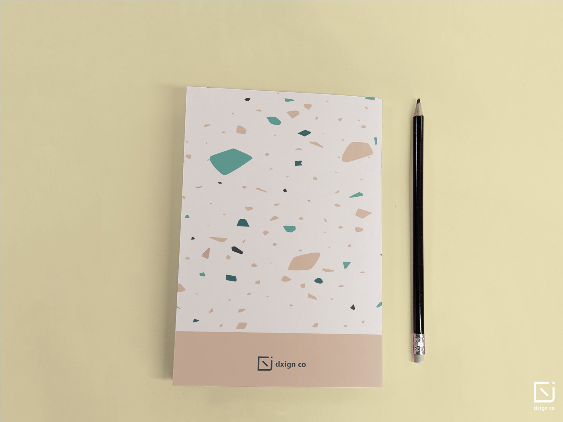 terrazzo print cream beige green design personalised notebook back cover