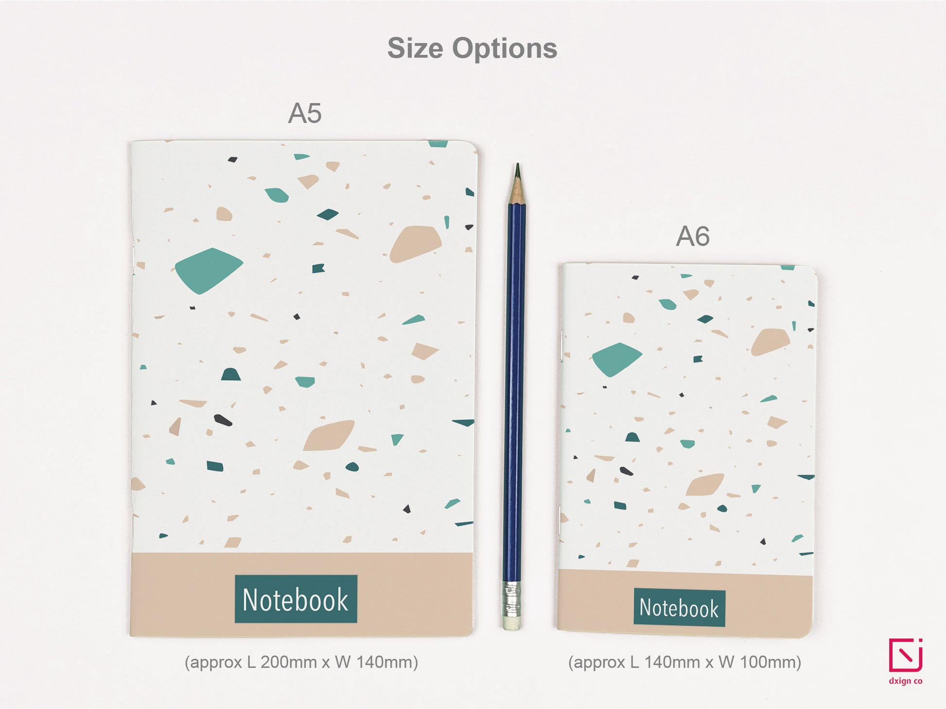 terrazzo print cream beige green design personalised notebook a5 and a6 sizes