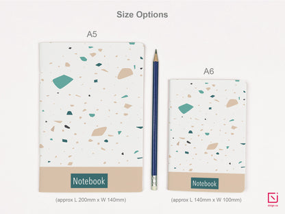terrazzo print cream beige green design personalised notebook a5 and a6 sizes